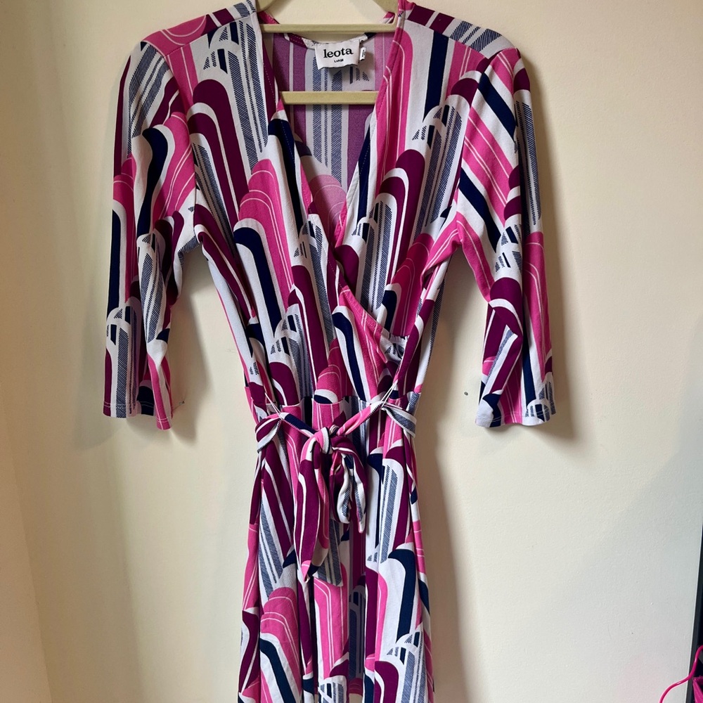 Leota Vibrant Pink, Navy, and Purple Dress, Size L